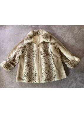 Dennis Basso Reversible Faux Fur Winter Coat Animal Print & Beige Large